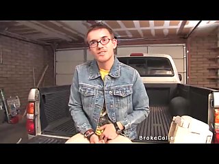 College boy jerking off in the garage